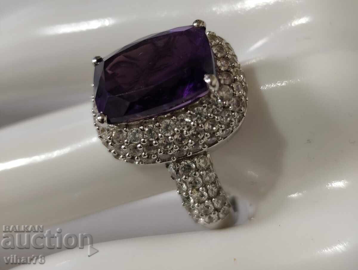 Дамски сребърен пръстен с аметист - 6
