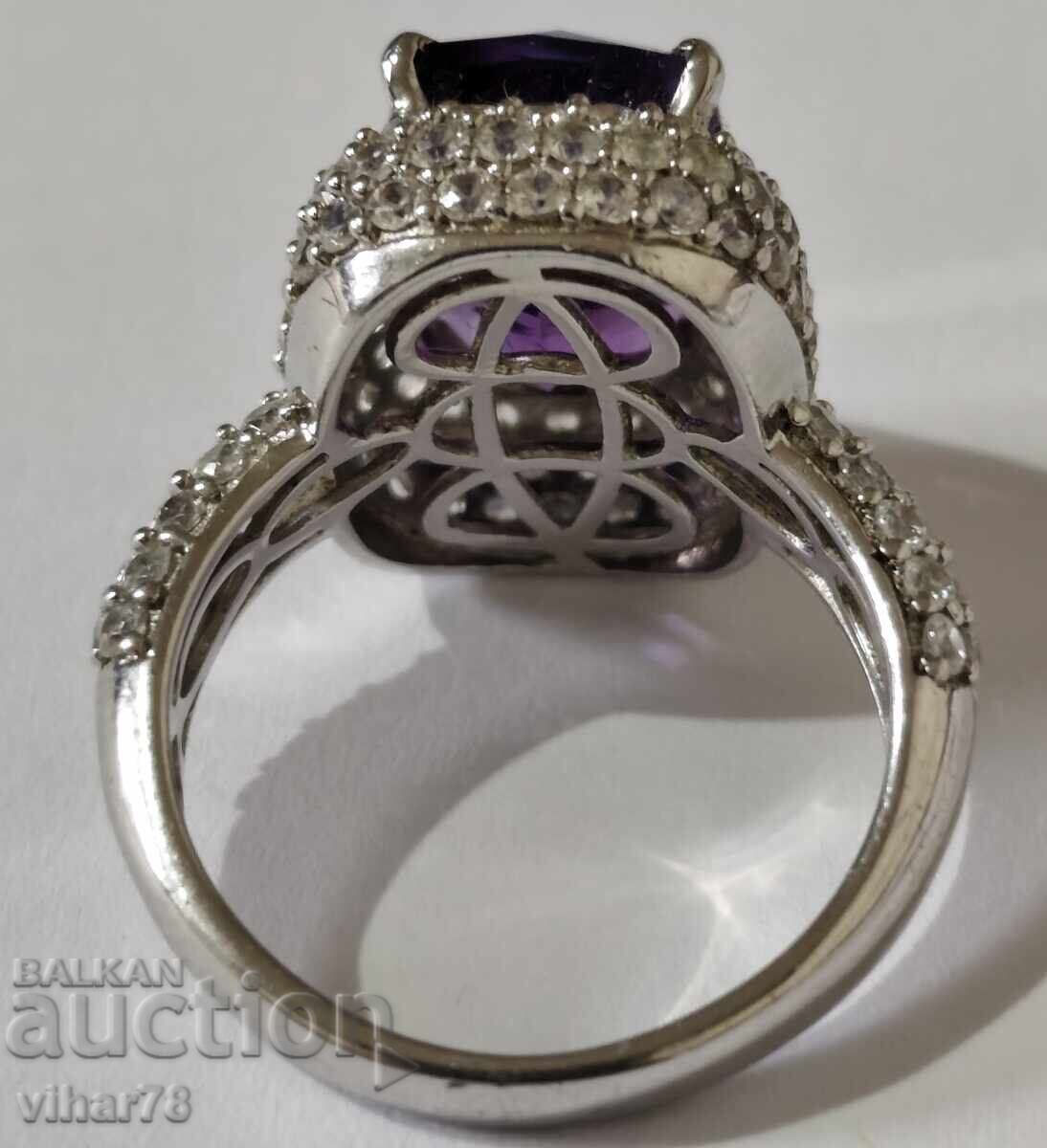Дамски сребърен пръстен с аметист - 7