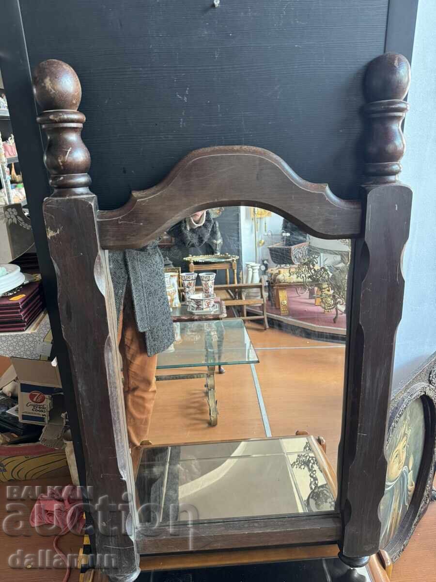 Αντίκα καθρέφτης τοίχου με ξύλινο πλαίσιο από μασίφ ξύλο