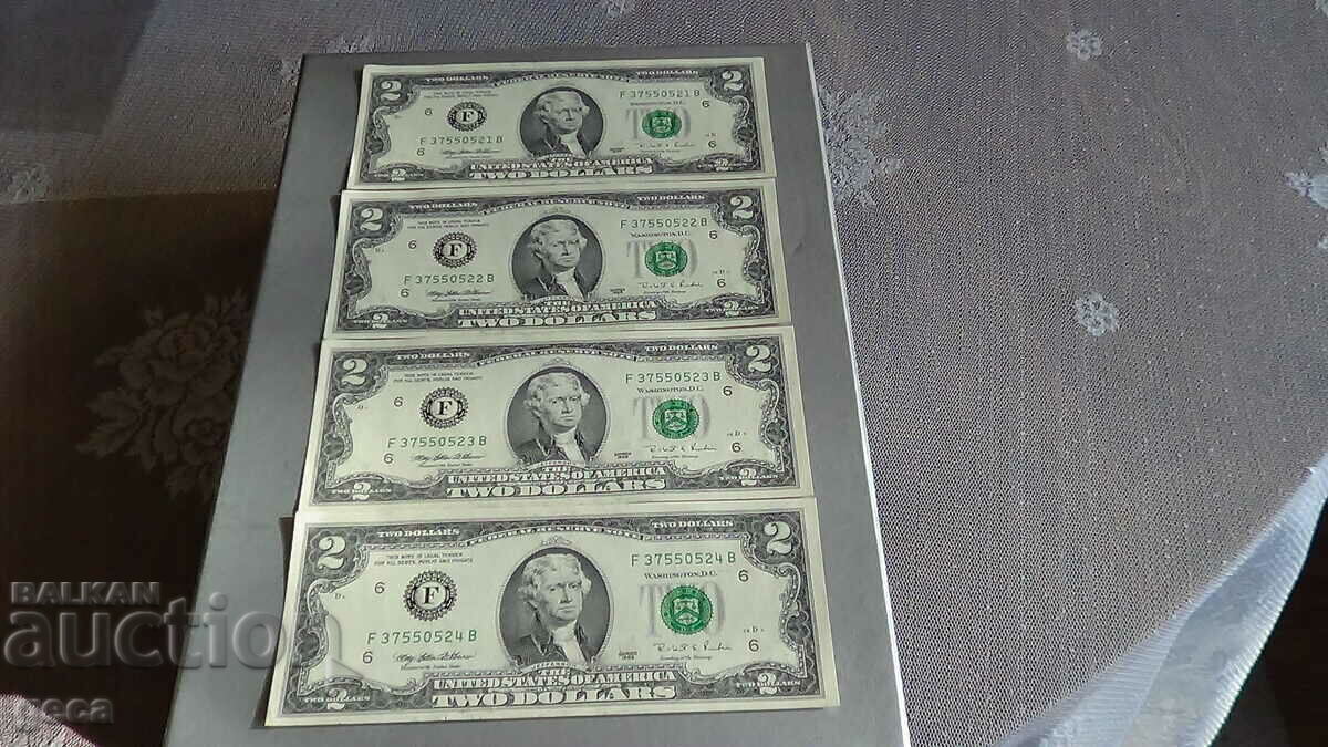 2 dollars 1995 USA. 4 consecutive numbers with price € 22.00 | 43.03 BGN