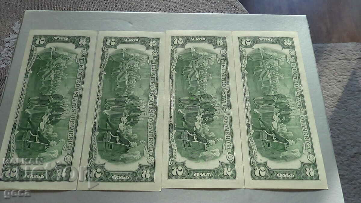 Auction  2 dollars 1995 USA. 4 consecutive numbers
