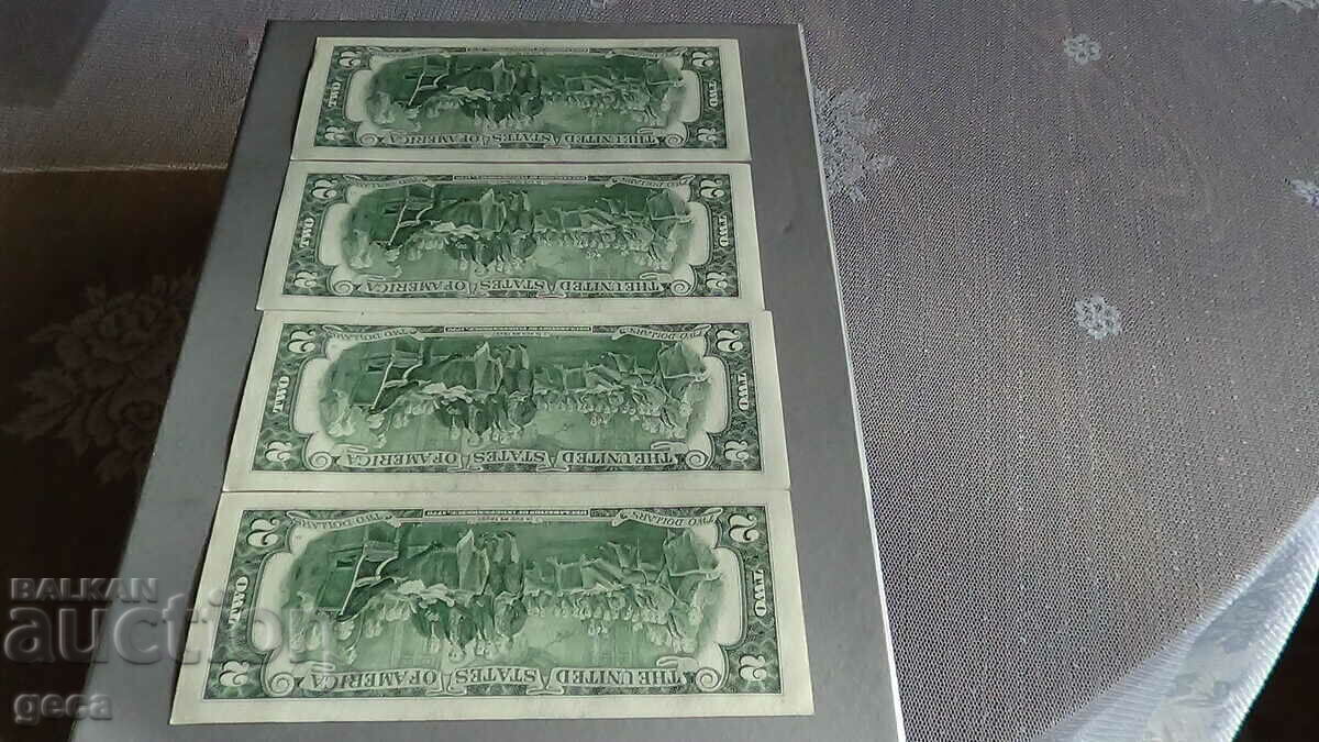 Delivery of 2 dollars 1995 USA. 4 consecutive numbers Delivery of 2 dollars 1995 USA. 4 consecutive numbers