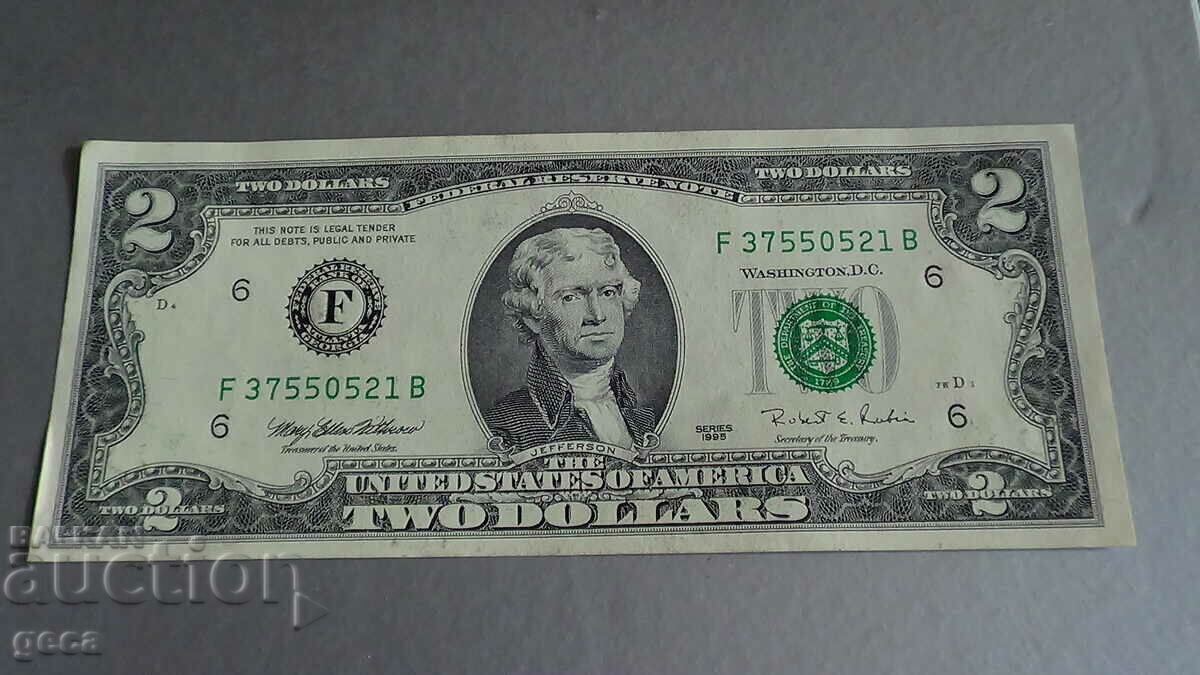 2 dollars 1995 USA. 4 consecutive numbers - 5