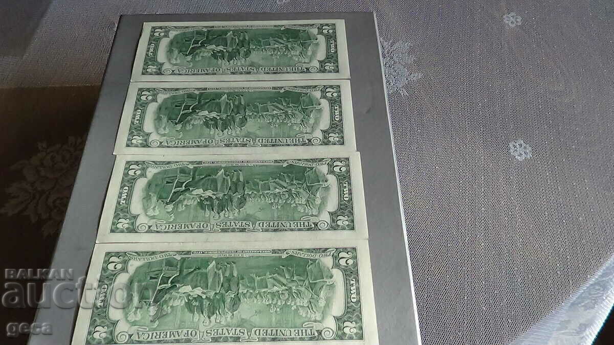 2 dollars 1995 USA. 4 consecutive numbers - 7