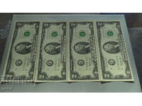 2 dollars 1995 USA. 4 consecutive numbers