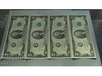 2 dollars 1995 USA. 4 consecutive numbers