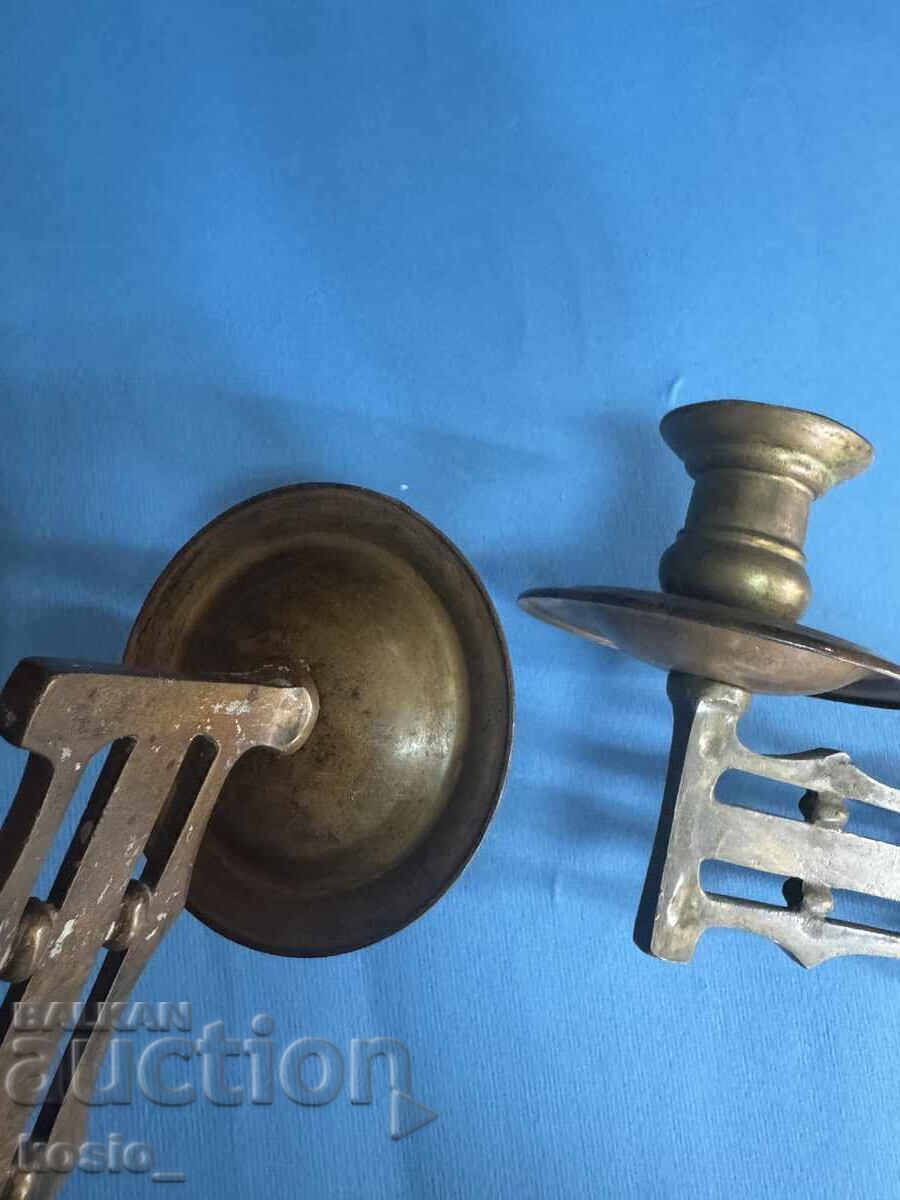 Set of brass piano candlesticks - 5