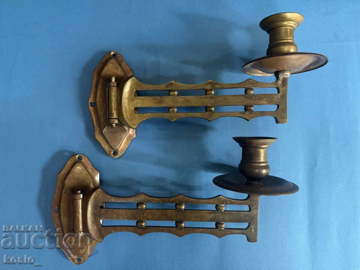 Set of brass piano candlesticks