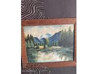 Old painted picture, oil on fiberboard