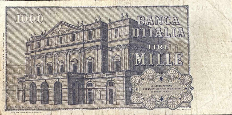 Italy 1000 Lire 1969 Pick 101 Ref 0389 with price 2.00 BGN | € 1.02