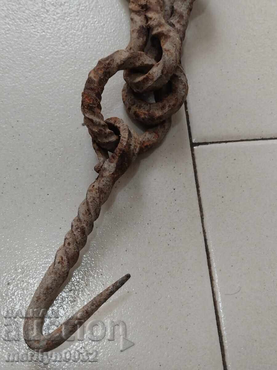 Delivery of Old wrought iron chain with hook, hearth chain hook chain