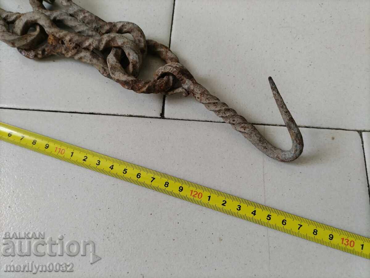 Old wrought iron chain with hook, hearth chain hook chain - 5
