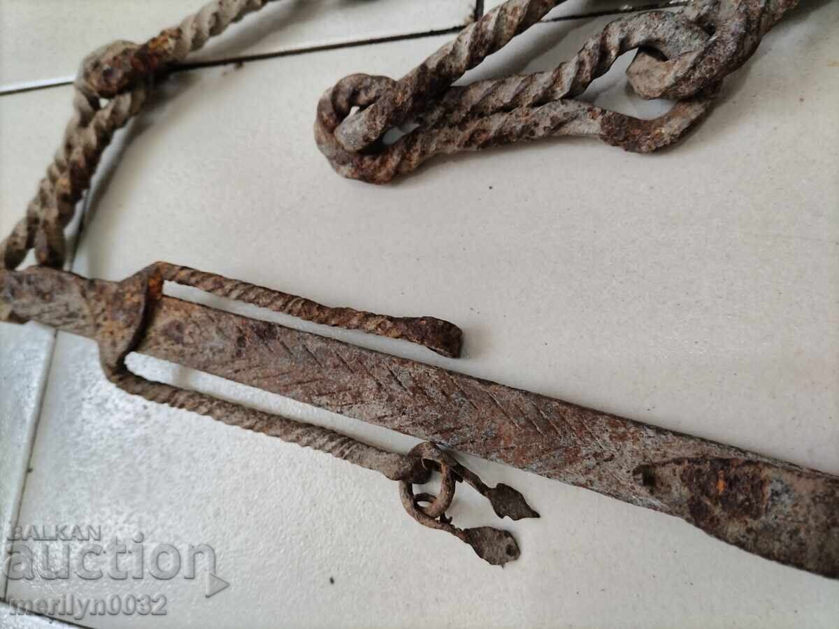 Old wrought iron chain with hook, hearth chain hook chain - 7