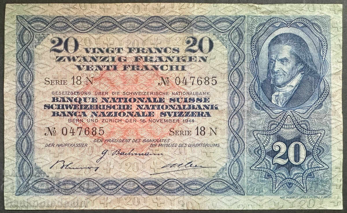 Elveția 20 Franci 1944 Pick 39m Ref 7685 Elveția 20 Franci 1944 Pick 39m Ref 7685