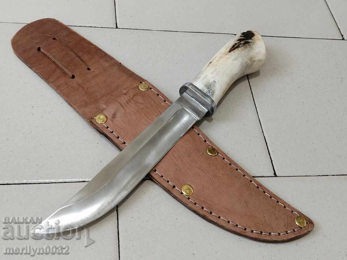 Hunting knife with sheath, deer antler handle with price 150.00 BGN | € 76.69