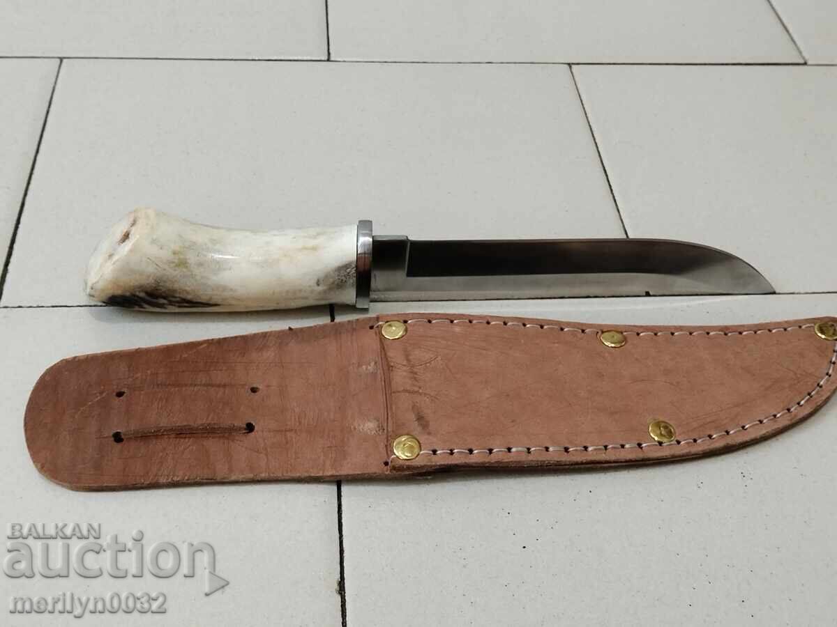 Κυνηγετικό μαχαίρι με θήκη, λαβή από κέρατο ελαφιού - 7