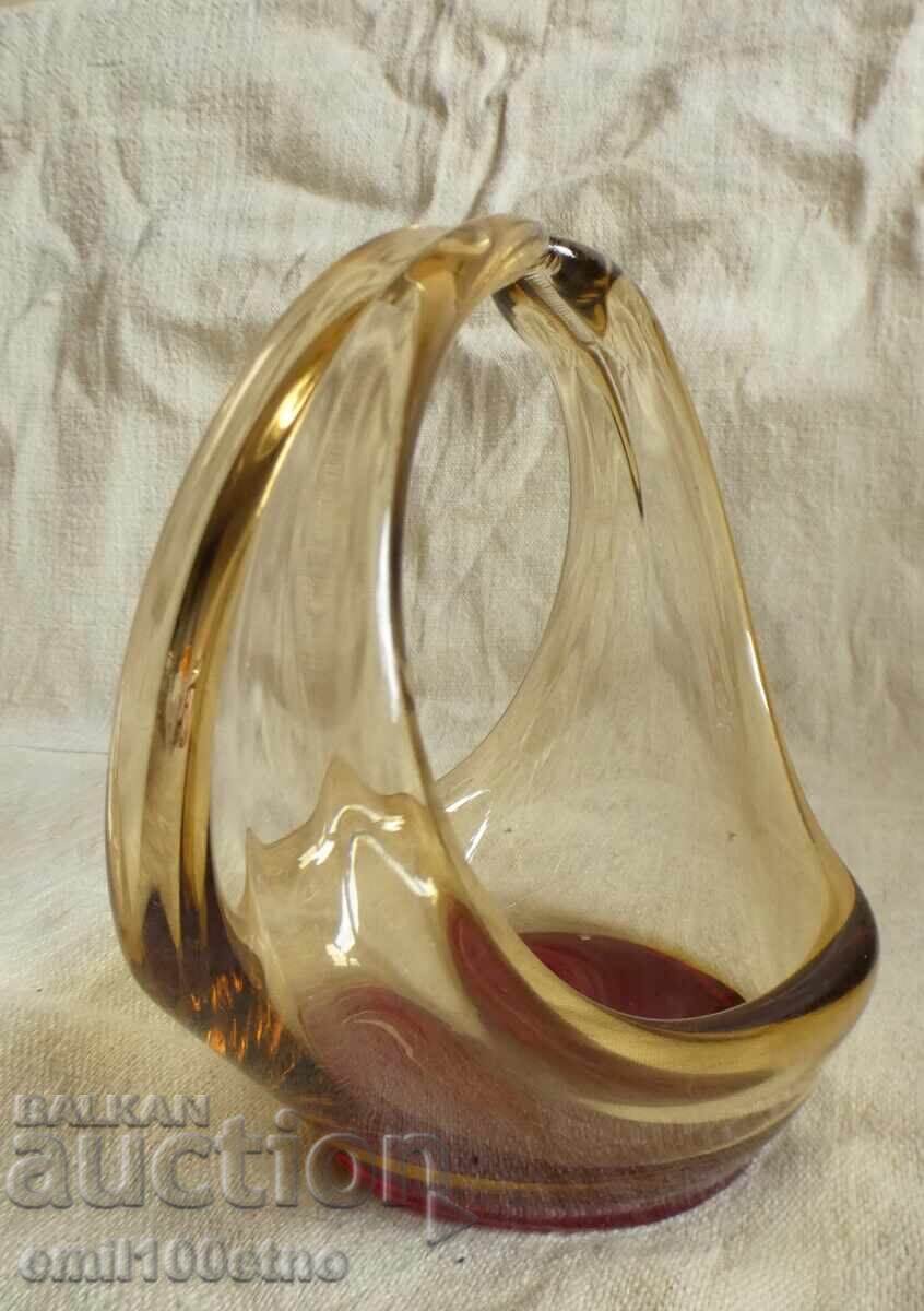 Auction  Candy dish - basket, massive, colorful glass, handmade
