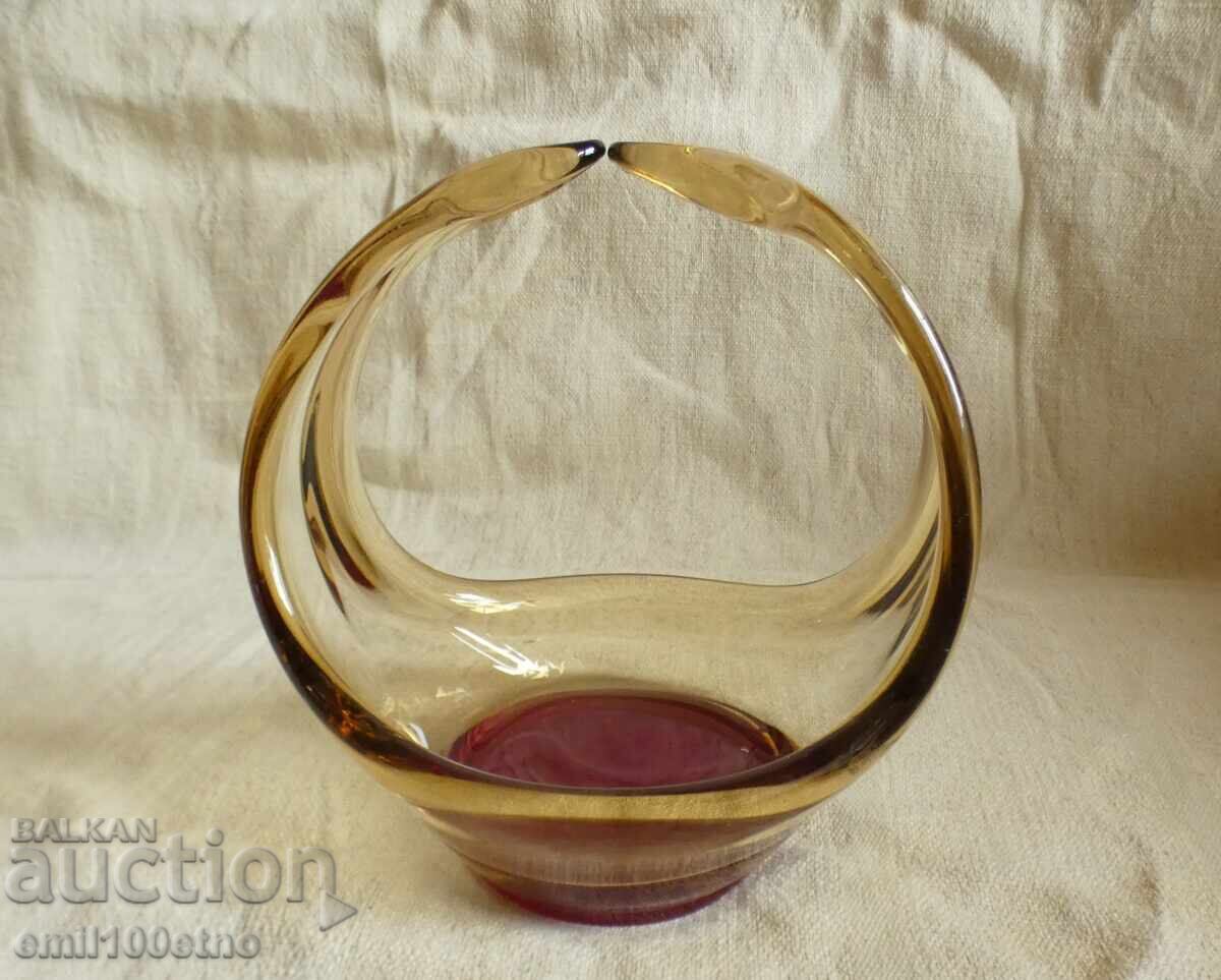 Candy dish - basket, massive, colorful glass, handmade