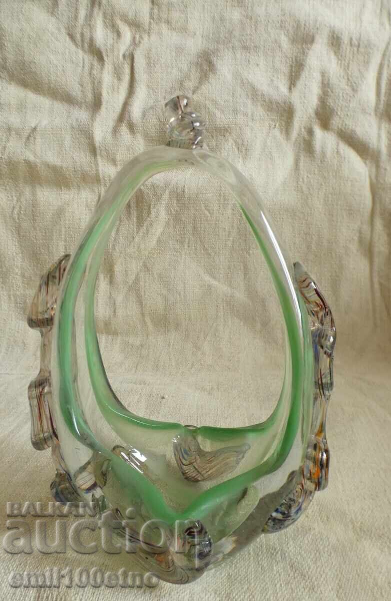 Auction  Candy box - basket, multicolored glass, handmade