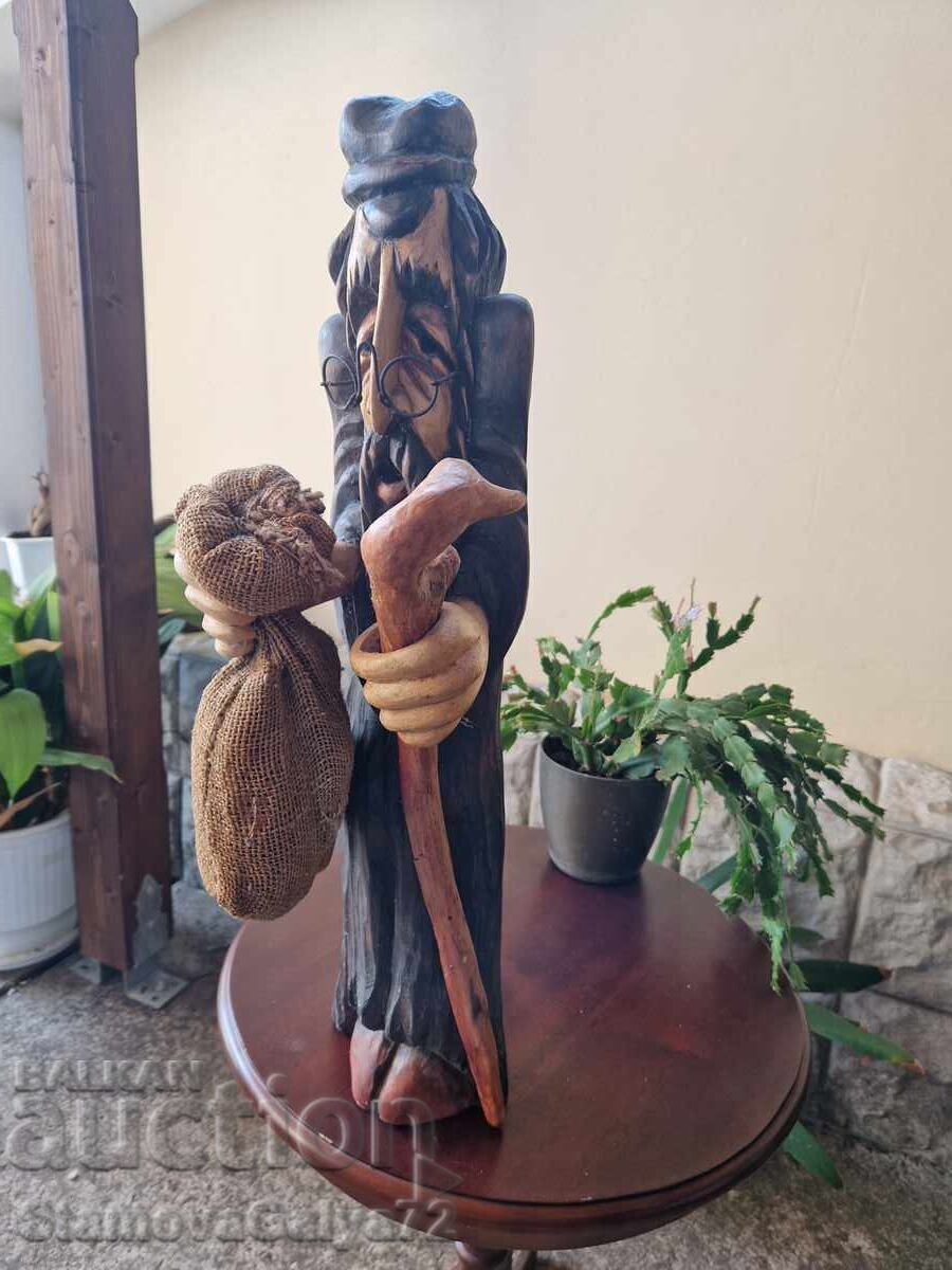 Figurină statuetă mare, antică, din lemn, superbă - 5