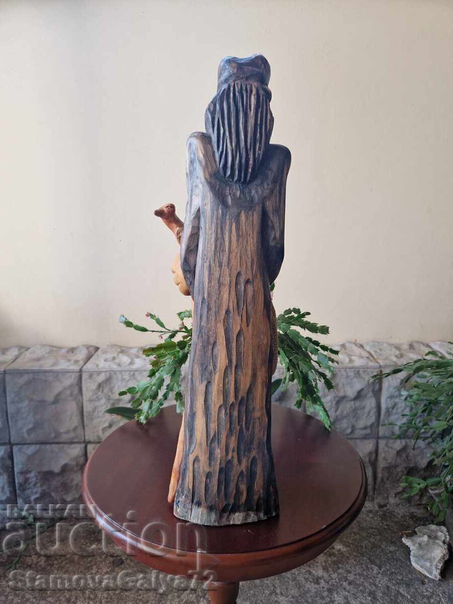 Figurină statuetă mare, antică, din lemn, superbă - 7
