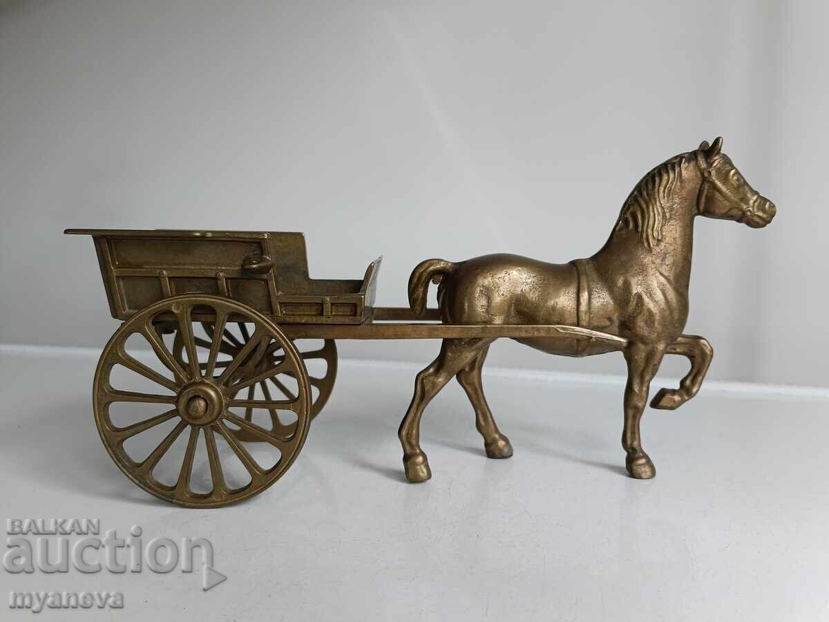 Vintage, μπρούτζινο άλογο με άμαξα από Αγγλία