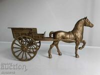 Vintage, μπρούτζινο άλογο με άμαξα από Αγγλία