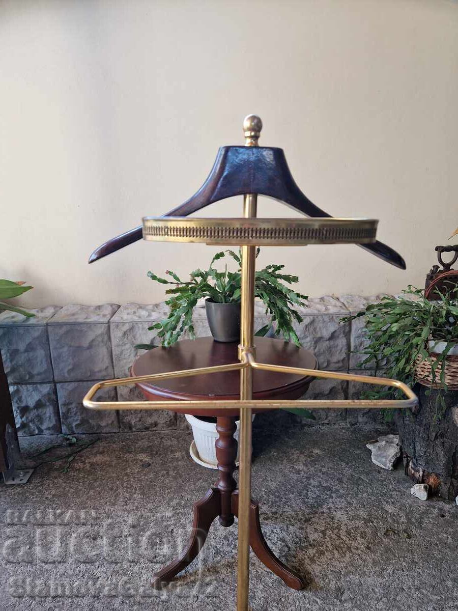 Beautiful antique Italian coat rack brass and wood - 5