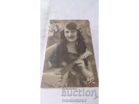 Postcard Young Girl with Stringed Instrument 1929