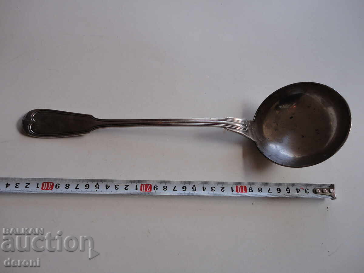 Large silver-plated ladle, marked