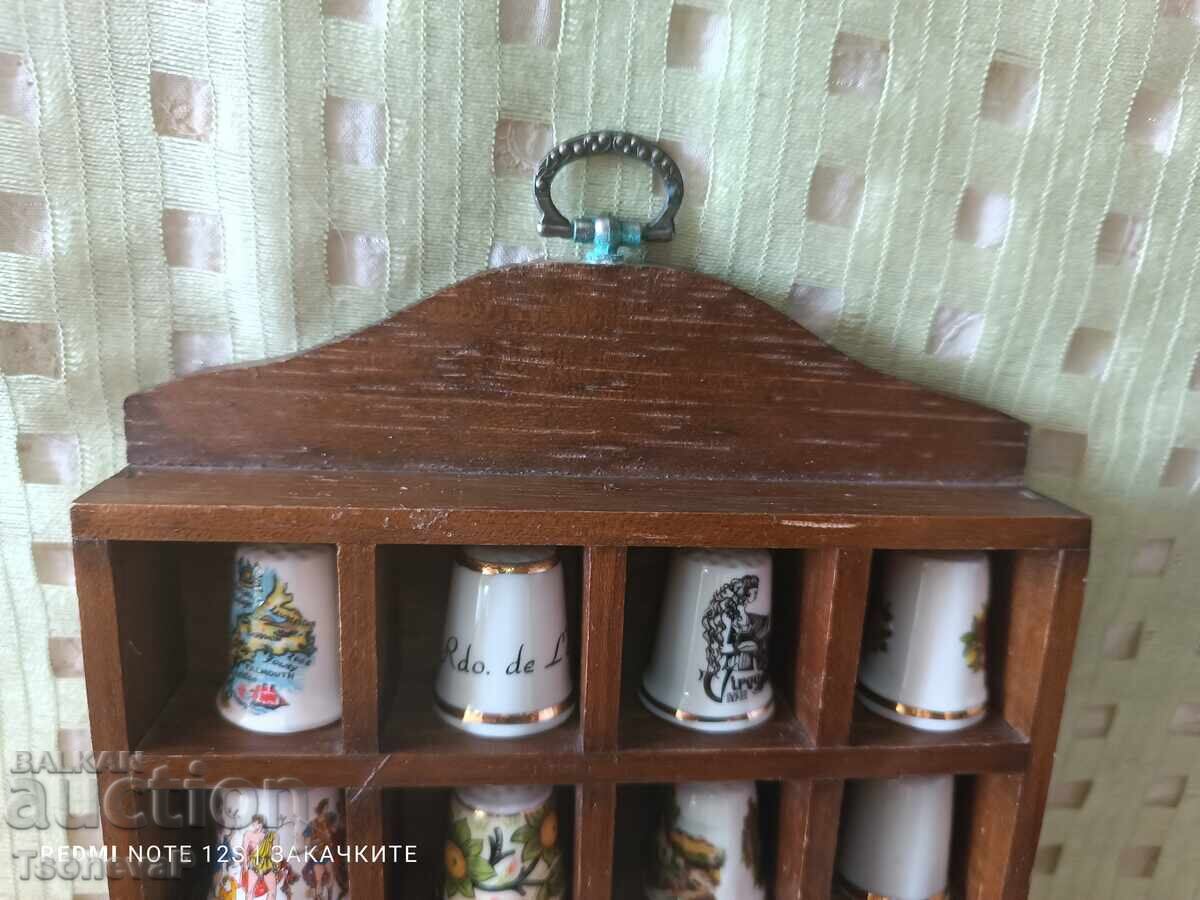 Collection of thimbles with a wooden shelf - 7 Collection of thimbles with a wooden shelf - 7