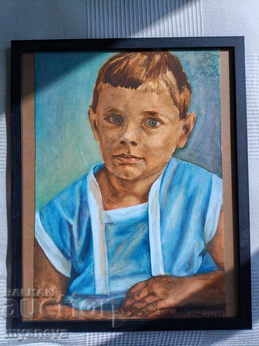 Old painting, portrait of a boy with watercolors with price 60.00 BGN | € 30.68
