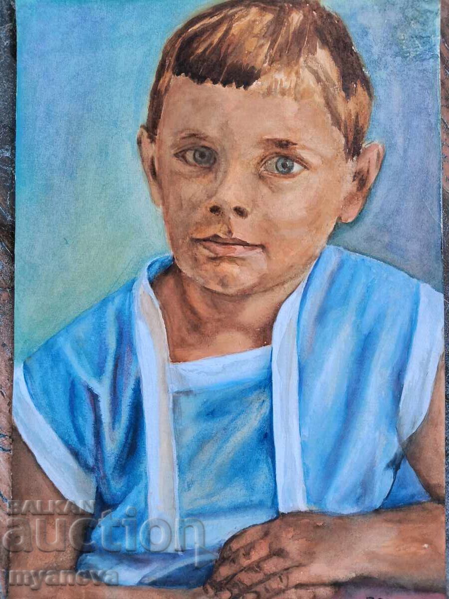 Delivery of Old painting, portrait of a boy with watercolors