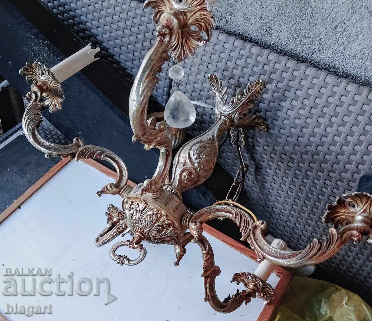 Pendulă antică din bronz cu 5 brațe