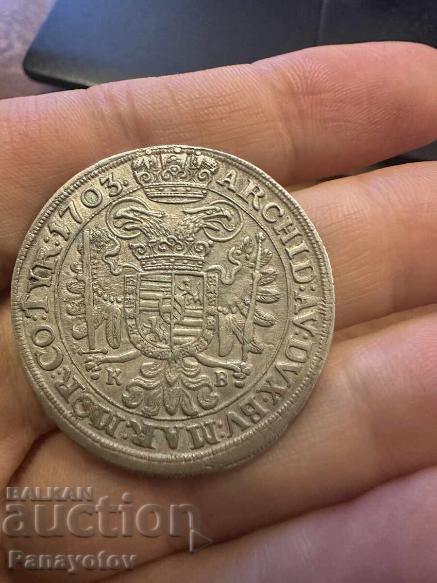 Licitație 1/2 TALER UNGARIA AUSTRIA LEOPOLD 1703 G. RAR ARGINT ORIGINAL