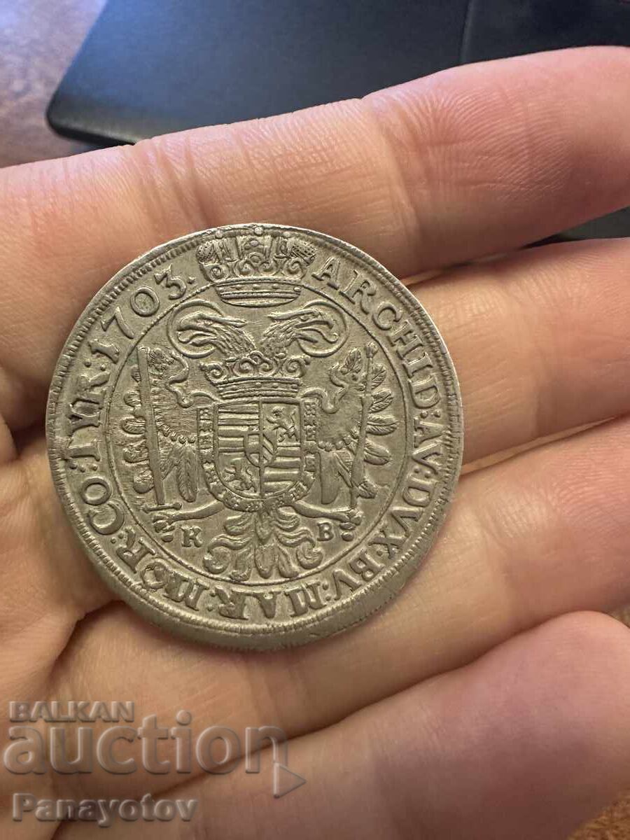 Livrarea 1/2 TALER UNGARIA AUSTRIA LEOPOLD 1703 G. RAR ARGINT ORIGINAL