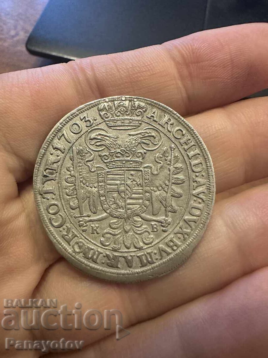 1/2 TALER UNGARIA AUSTRIA LEOPOLD 1703 G. RAR ARGINT ORIGINAL - 5
