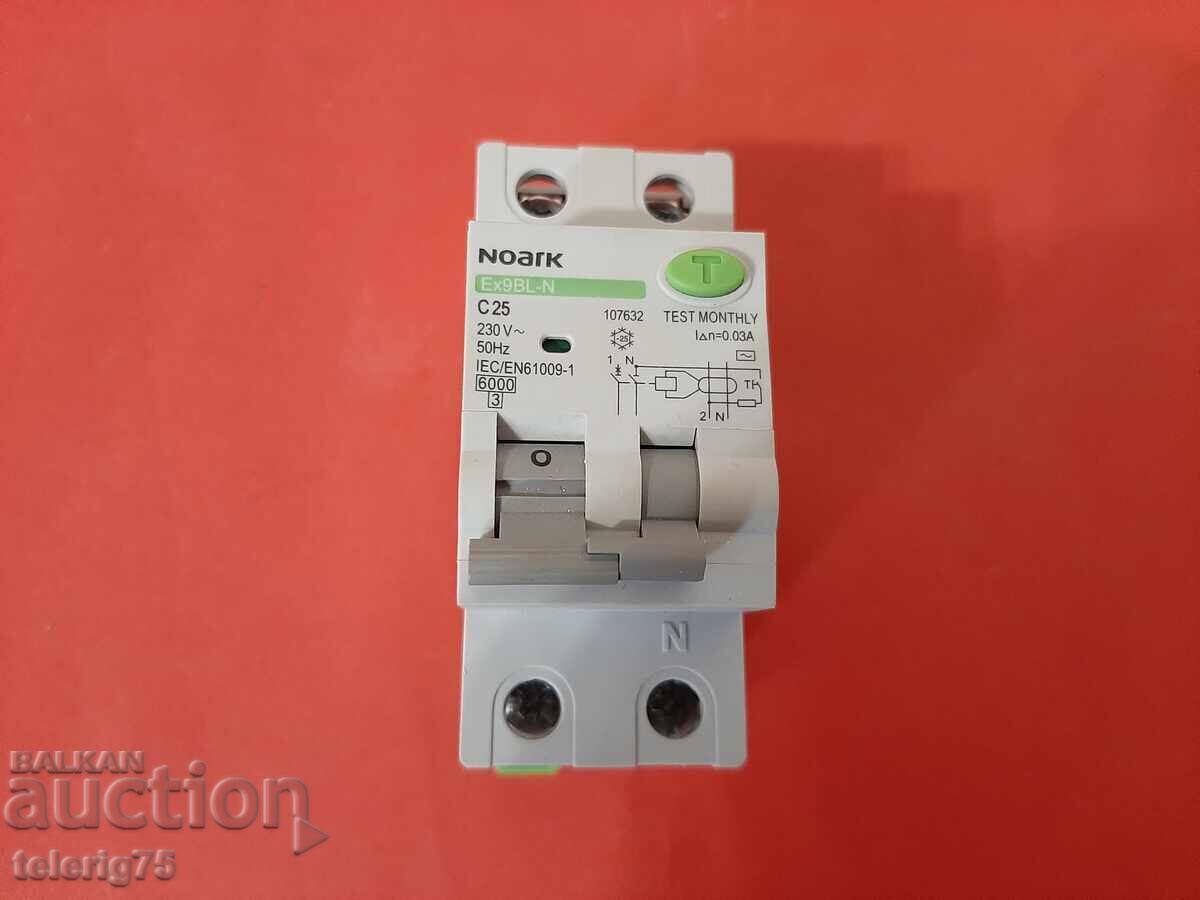 Συνδυασμένη Προστασία Διαρροής Ρεύματος και Υπερέντασης NOARC Ex9BL-N, 25A, 30mA