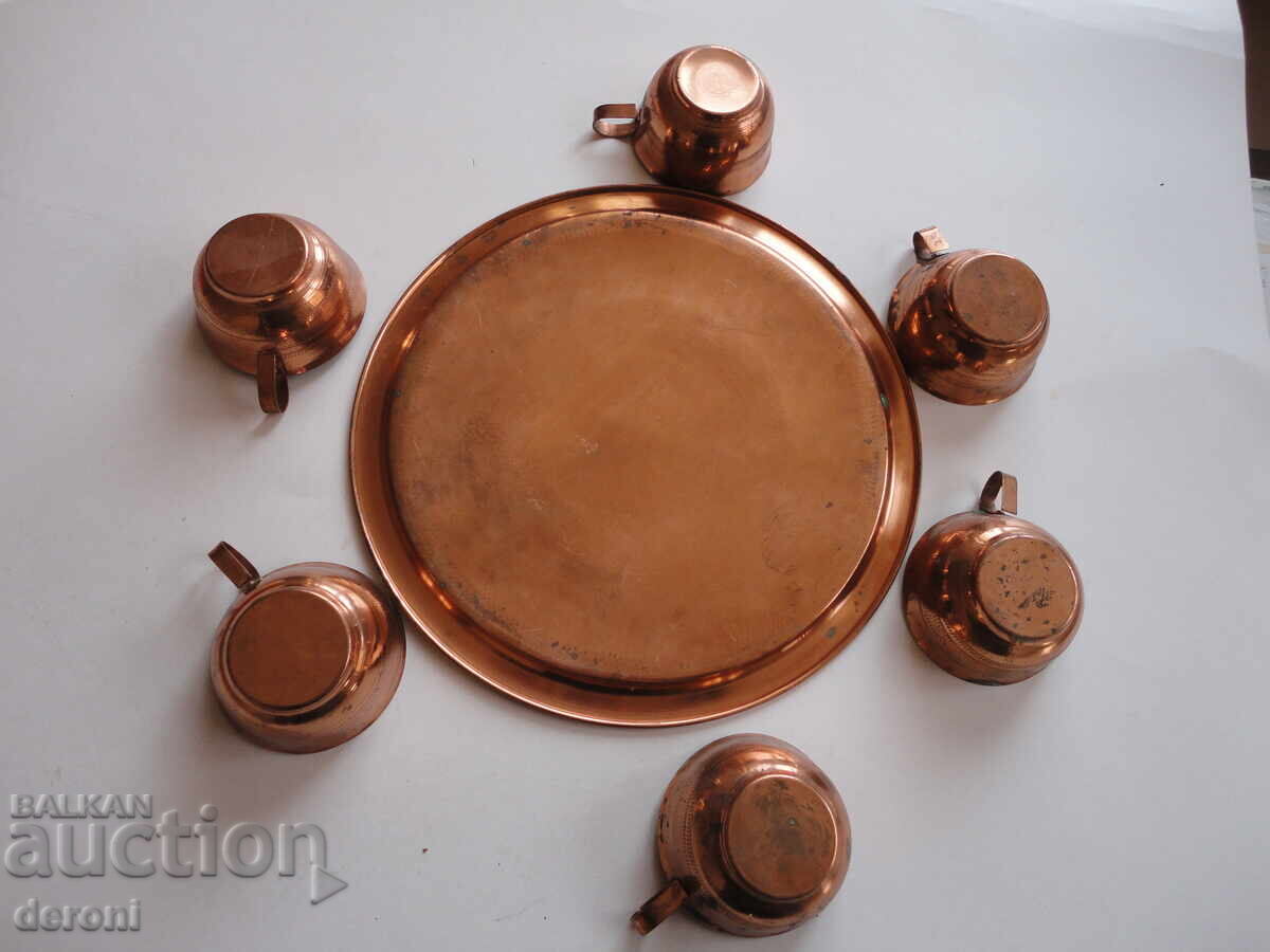 Παράδοση Μέλι χάλκινο σερβίτσιο με δίσκο φλιτζάνια φλιτζάνι