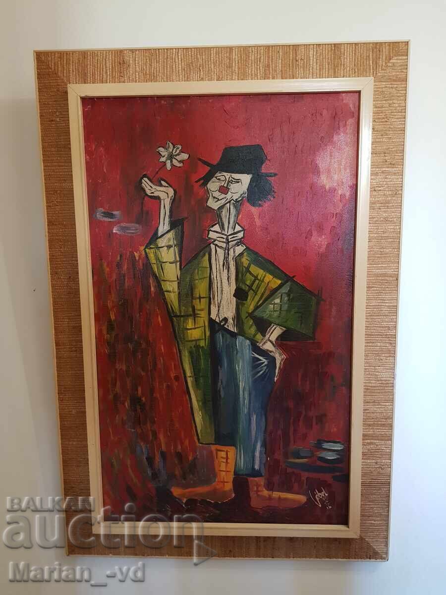 Old painting of a clown, oil/canvas, 1965, signed with price 300.00 BGN | € 153.39