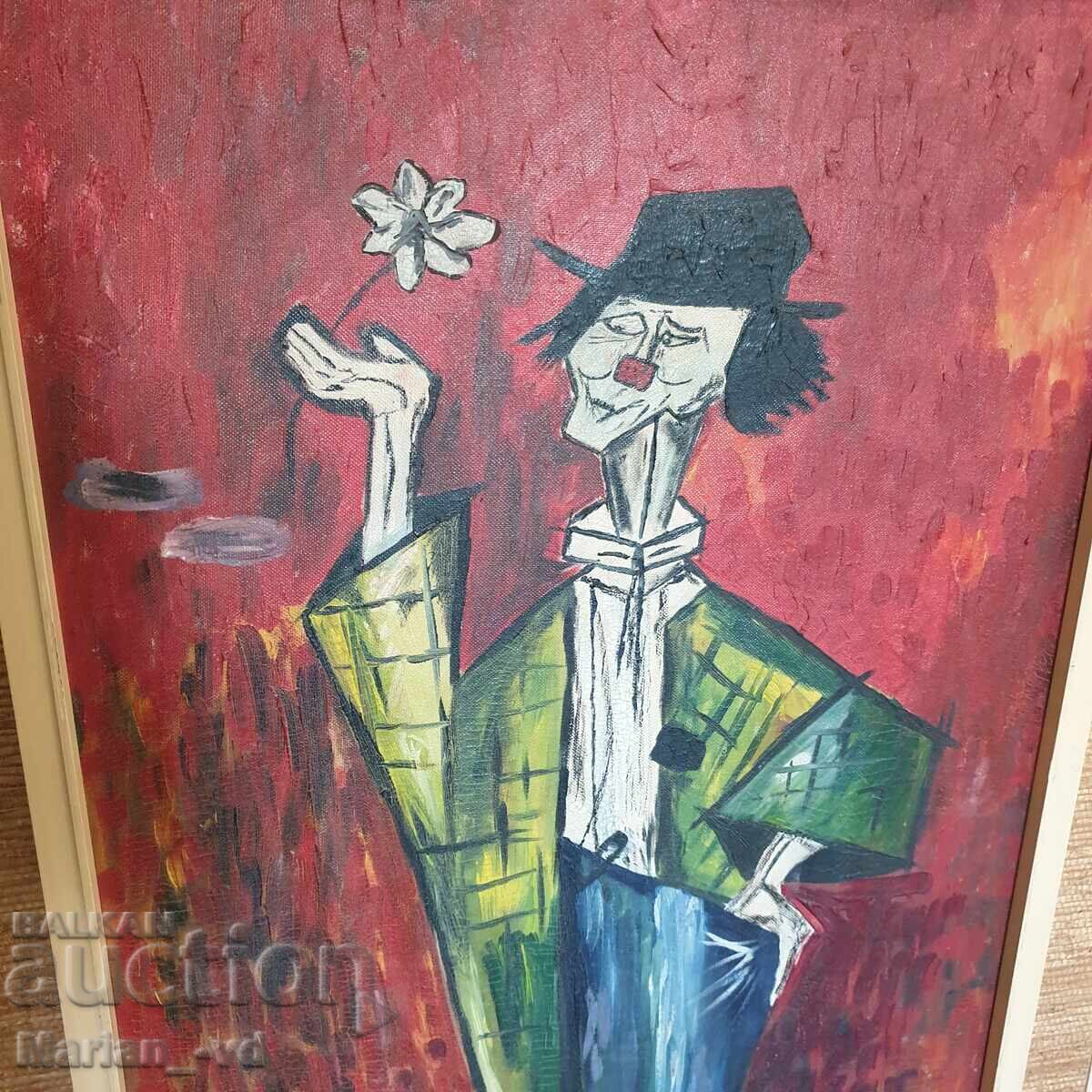 Delivery of Old painting of a clown, oil/canvas, 1965, signed