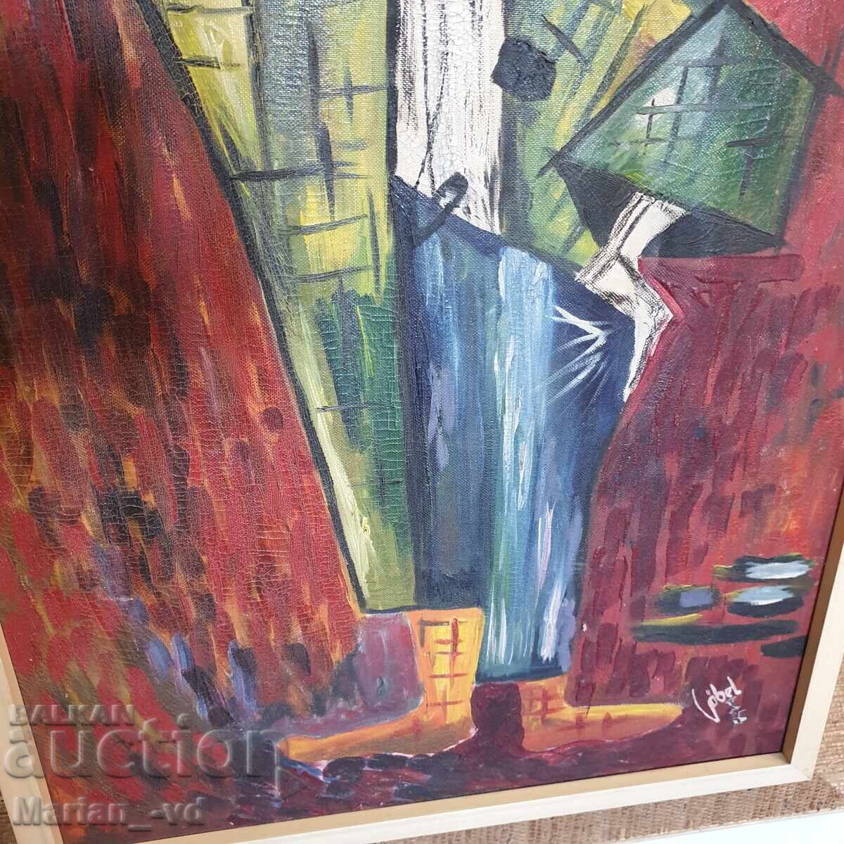 Old painting of a clown, oil/canvas, 1965, signed - 5