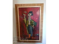 Veche pictură cu clovn, ulei/pânză, anul 1965, semnată