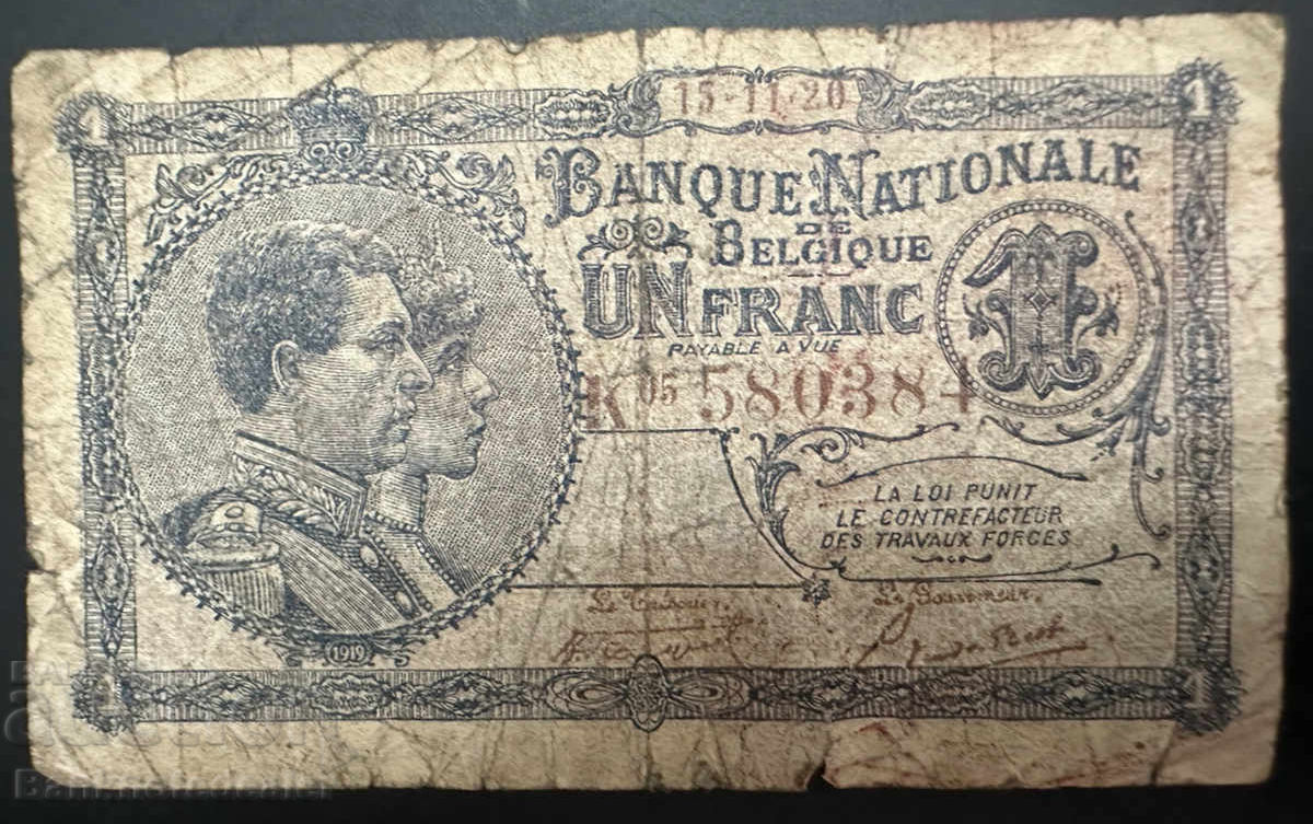Belgium 1 Franc 1920 Pick 92 Ref  0384