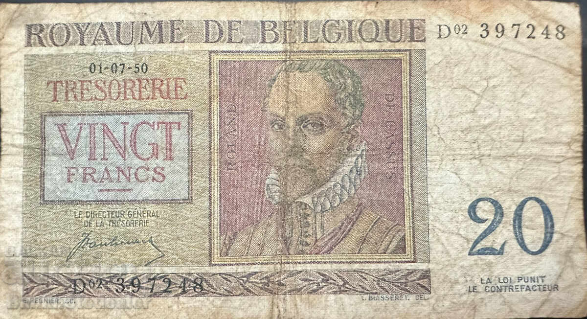Βέλγιο 20 Φράγκα 1950 Pick 132 Ref 7248