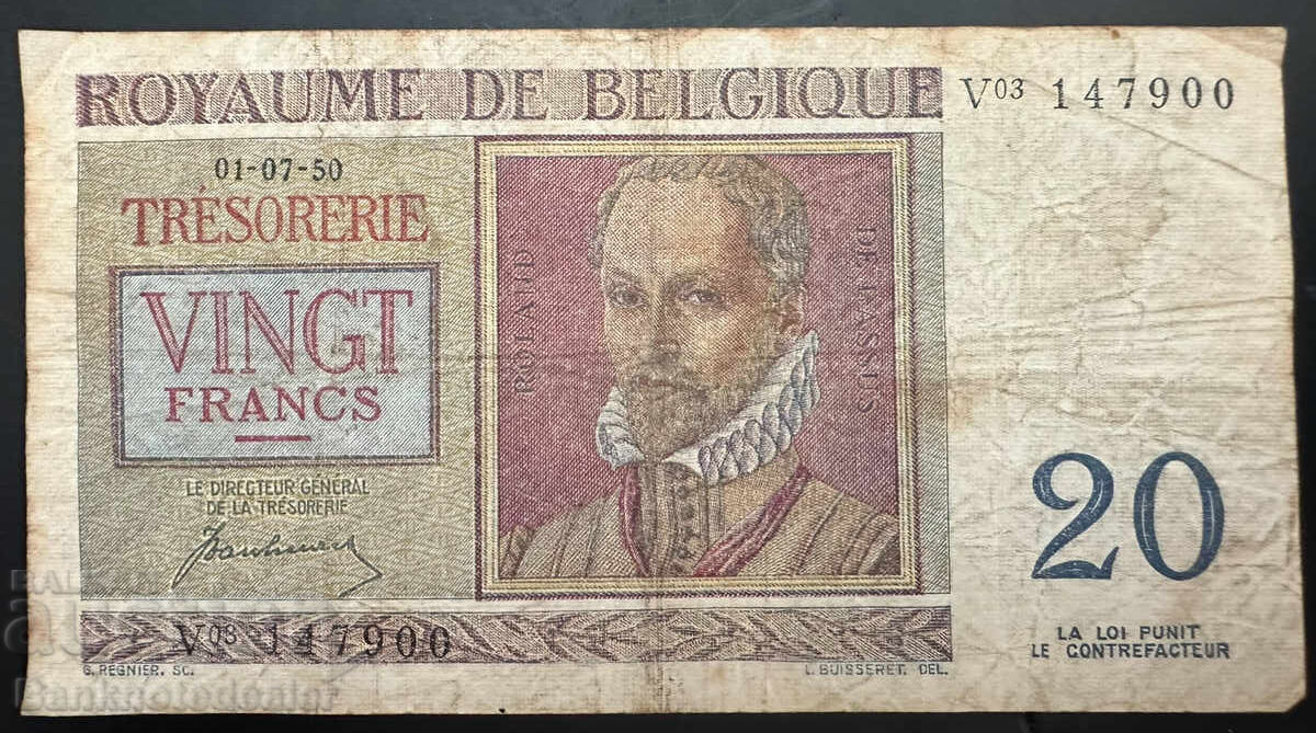 Belgia 20 Franci 1950 Pick 132 Ref 7900 cu preț 9.00 BGN | € 4.60 Belgia 20 Franci 1950 Pick 132 Ref 7900 cu preț 9.00 BGN | € 4.60