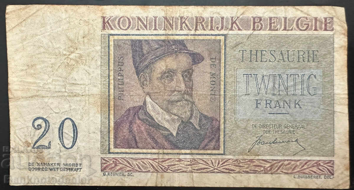 Belgia 20 Franci 1950 Pick 132 Ref 7900 Belgia 20 Franci 1950 Pick 132 Ref 7900