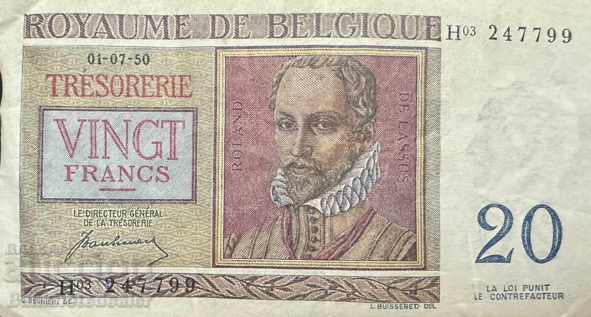 Belgium 20 Francs 1950 Pick 132 Ref 7799