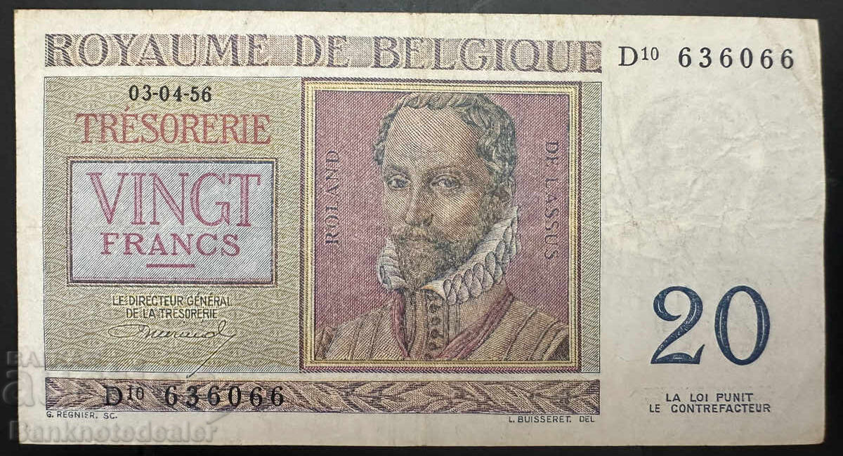 Belgium 20 Francs 1956 Pick 132 Ref 6066 with price 8.00 BGN | € 4.09