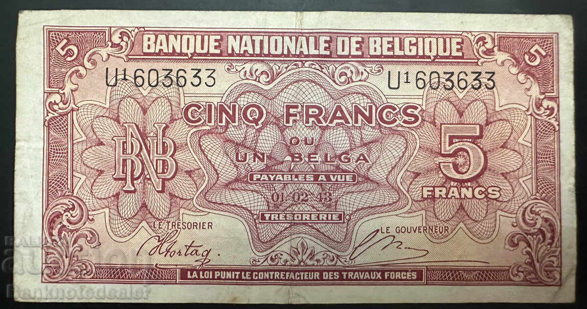 Belgium 5 Francs 1943 Pick 121 Ref 3633 with price 18.00 BGN | € 9.20